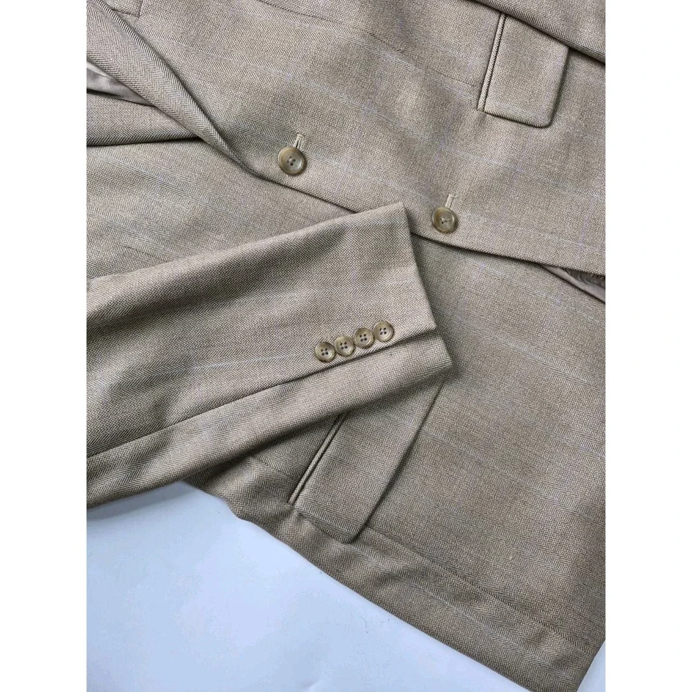 Joseph & Feiss Mens Wool Sports Coat 40R Beige Herringbone 2 Button H602